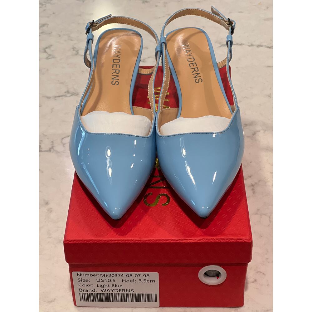 NWB Wayderns Women’s Patent Leather Pointed Toe Slingback‎ Heels Size 10.5 Blue